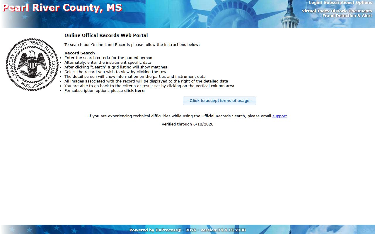 Pearl River County Chancery Records Online search fields for public records
