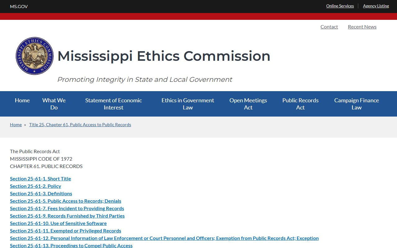 Mississippi Public Records Act source for Pearl River County jail mugshots